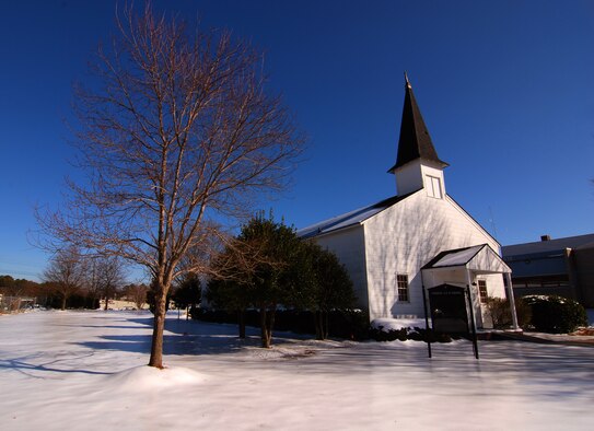 Snow and ice surround the Dobbins Air Reserve Base chapel after an unusually harsh winter storm dumped six inches of snow on the Marietta, Ga. area, Jan 13, 2011.  (U.S. Air Force photo/Brad Fallin)