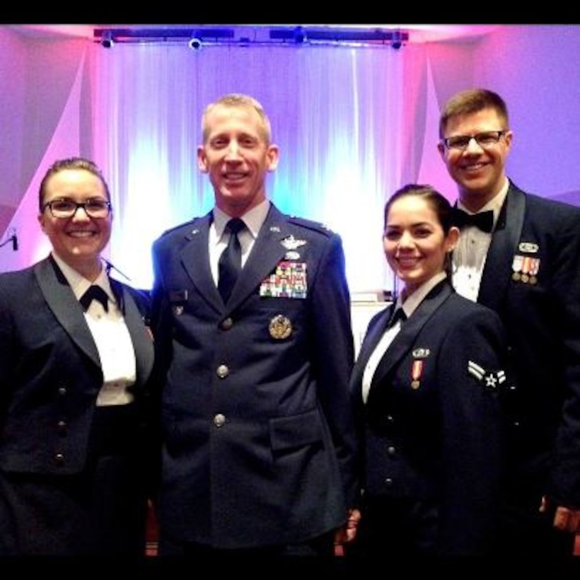Thanks to Col Cane, 9AF Vice Commander at Shaw AFB, for joining Rhythm in Blue in Sumter, SC! Pictured here with SrA Virtue (trumpet) and two of our newest airman musicians, A1C Wheaton (bass) and A1C Acevedo (vocals).
