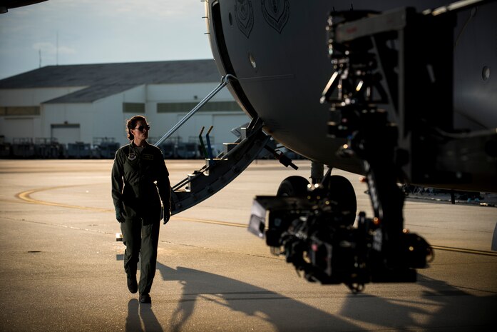 Actress Brooke Shields rehearses a scene where she performs pre-flight checks on a C-17 Globemaster III during an on-location filming session Feb. 28, 2013, at Joint Base Charleston - Air Base, S.C. Army Wives tells the story of four women and one man who are brought together by their common bond - they all have military spouses. The series is based on the book "Under the Sabers: The Unwritten Code of Army Wives" by Tanya Biank and is produced by ABC Television Studio and The Mark Gordon Company. (U.S. Air Force photo/ Senior Airman George Goslin)