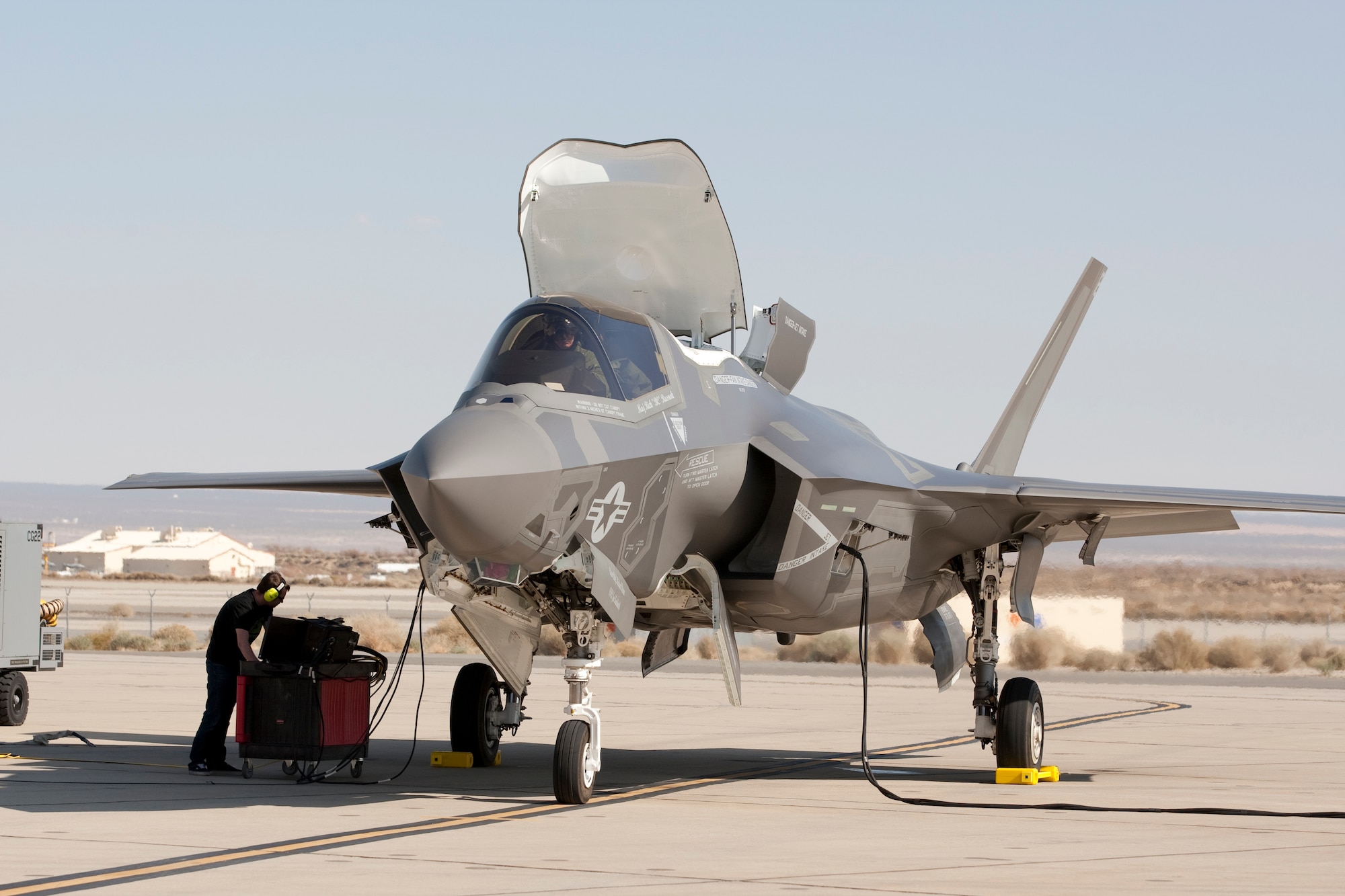 BF-17 arrival at Edwards Air Force Base March 5.  The F-35B is the short takeoff and vertical landing (STOVL) variant of the F-35 Lightning II and is operated by the Marine Corps. It's the first mission systems B-variant to arrive at Edwards.  (Photo by Tom Reynolds/Lockheed Martin)