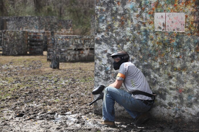 Marines with Headquarters and Headquarters Squadron departed Marine Corps Air Station New River to engage in a stress relieving game of paintball, Feb. 28. The paintball game was part of Operation Adrenaline Rush, whose goal is to provide Marines with outdoor recreational activities to mitigate boredom and stress. 