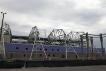 Marine Operational Test and Evaluation Squadron 22's new aircraft hangar construction is underway with an estimated completion date of Dec. 22, 2013. 