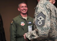 U.S. Air Force Chief Master Sgt. Matthew Wells, 23d Wing command chief, talks to Airmen at Moody’s National Prayer Luncheon March 7, 2013, at Moody Air Force Base, Ga. Wells joined the Air Force in 1989 and was a pararescueman throughout his career. (U.S. Air Force photo by Senior Airman Jarrod Grammel/Released)
