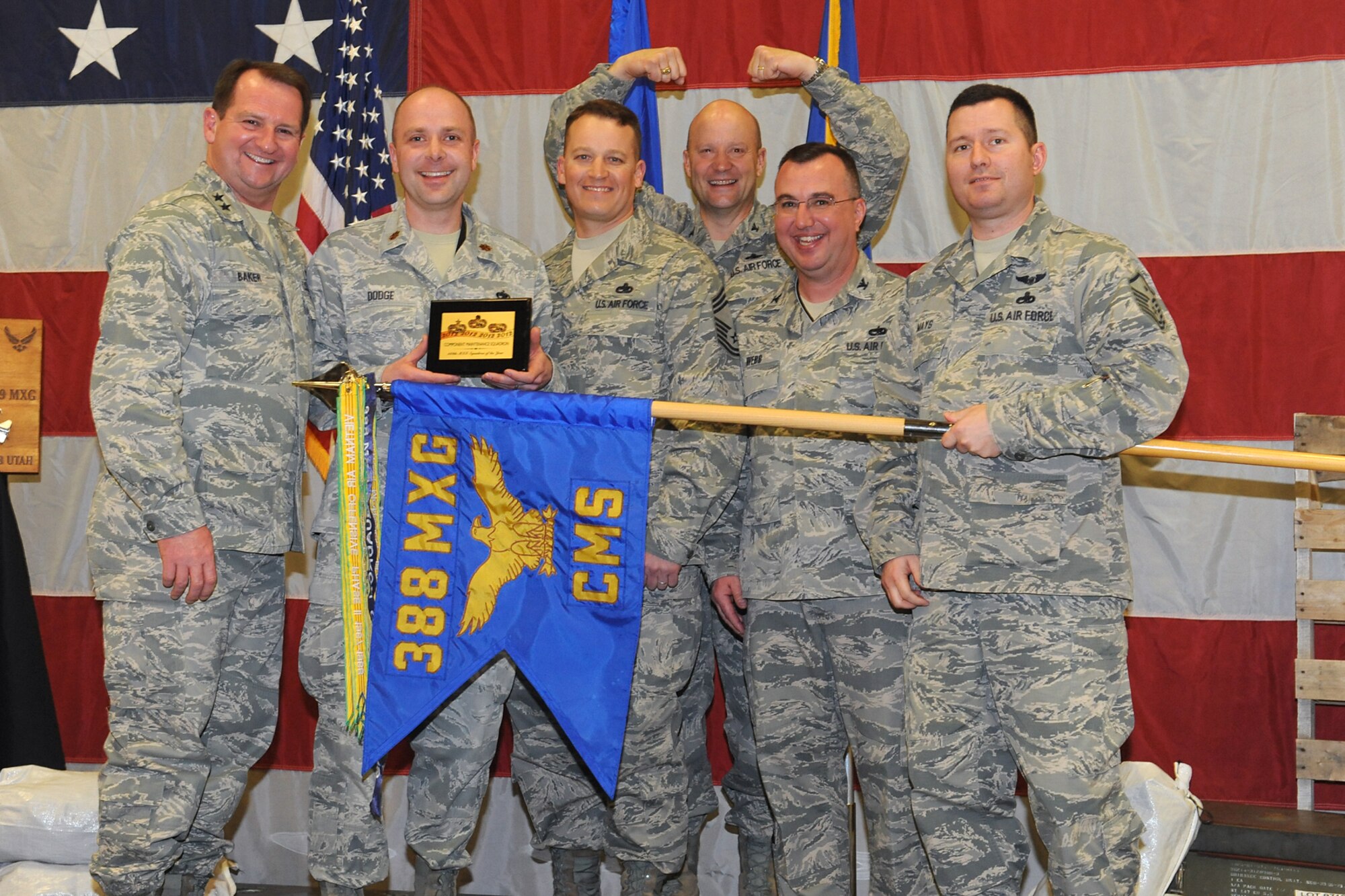 The 388th and 419th Fighter Wings honored the year's best maintenance personnel at the Maintenance Professional of the Year Banquet here March 9, 2013. With about 500 people in attendance, the Component Maintenance Squadron was announced the winner of the 388th's Maintenance Squadron of the Year. (U.S. Air Force photo/Alex Lloyd)
