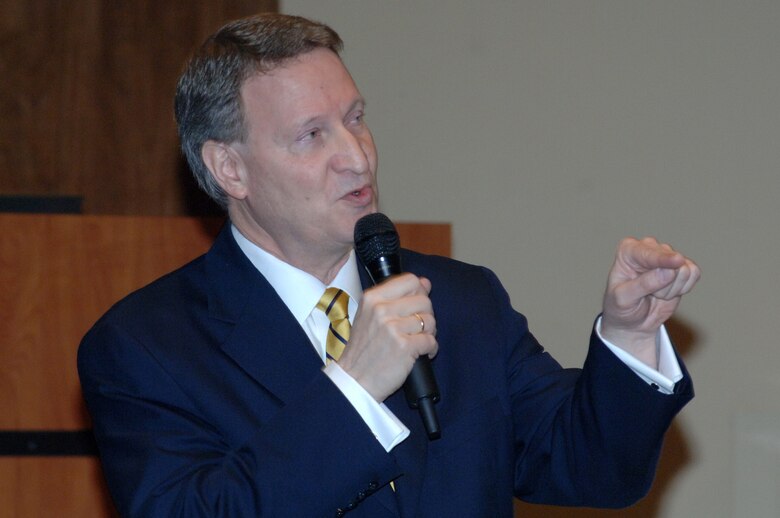 Mark A. Emkes, Tennessee commissioner of Finance and Administration, and former chief executive officer of Bridgestone Americas Holding, Inc., gives the keynote address March 13, 2013 at the Small Business Training Forum at the Tennessee Small Business Center located on the Avon Williams Campus of Tennessee State University in Nashville, Tenn. (USACE photo by Leon Roberts)