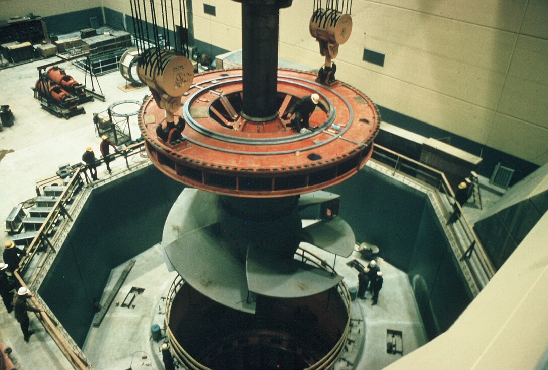 The original turbine at the Stockton Lake Power Plant is installed in the early 1970s. Significant activity will occur in the area of the plant in the spring of 2013 when it is removed and placed on permanent display near the Power Plant switchyard. 