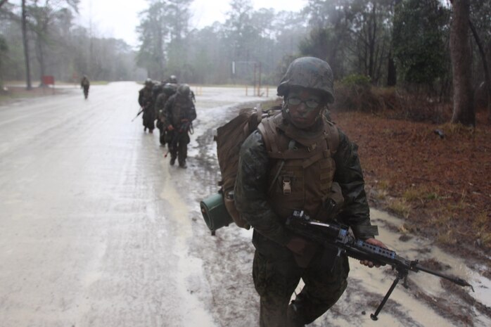 Marines with School of infantry East, Co. K, paticiated in the Battle Skills Readiness Exercise, a three-day training exercise that allows for junior Marines going through Marine Combat Training to display the skills they have learned during the 29 day training cycle through practical application.