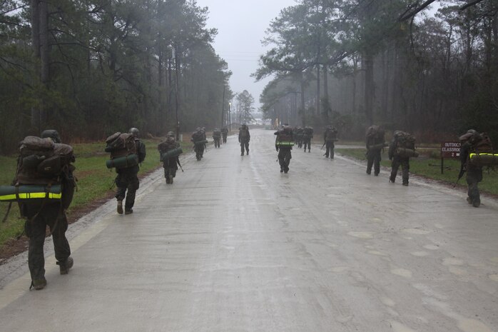 Marines with School of infantry East, Co. K, paticiated in the Battle Skills Readiness Exercise, a three-day training exercise that allows for junior Marines going through Marine Combat Training to display the skills they have learned during the 29 day training cycle through practical application.