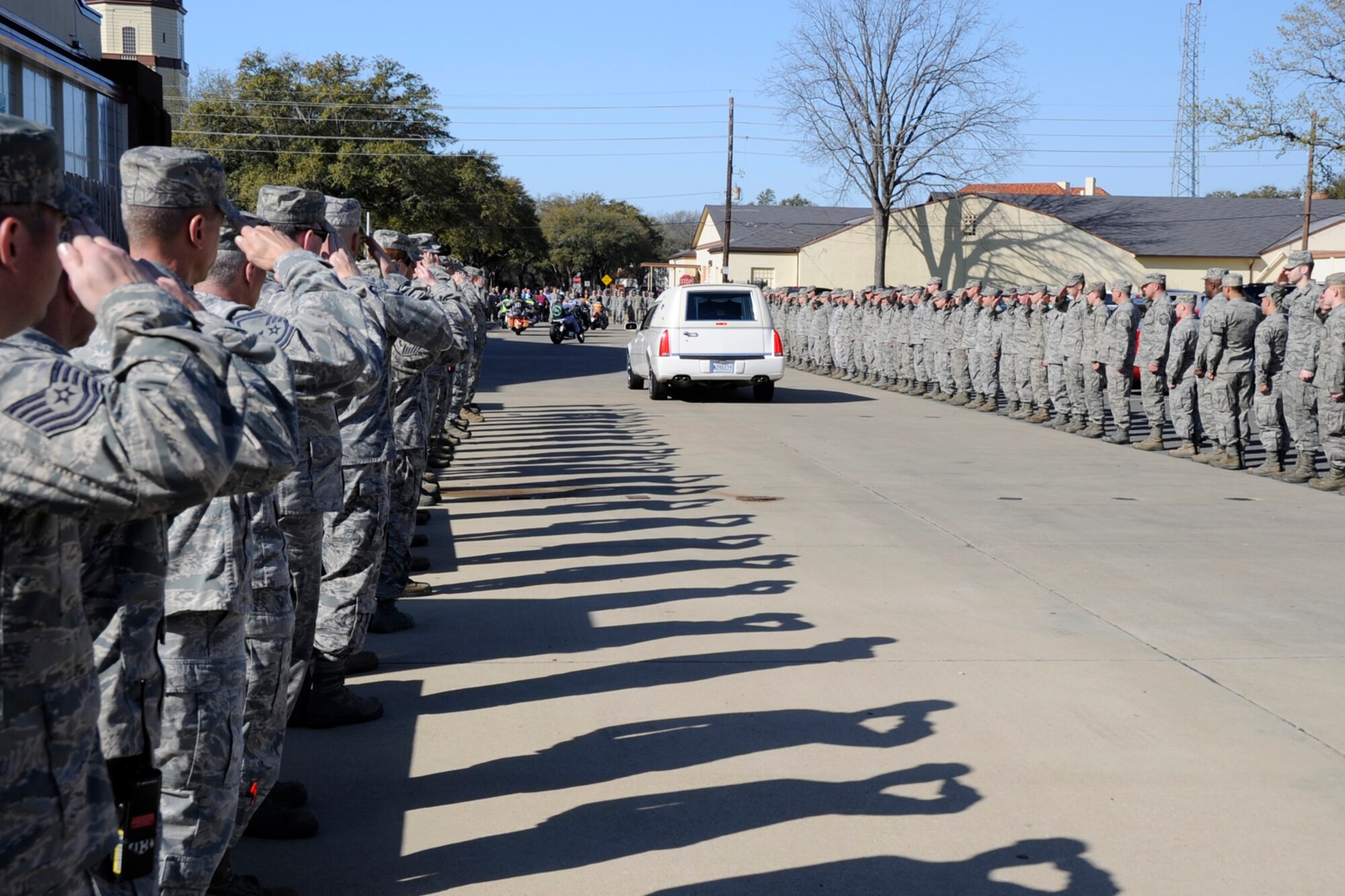Friends, family and co-workers say their last farewells to Tech. Sgt. Larry Bunn at Barksdale Air Force Base, La., March 15, 2013. Bunn, an Air Reserve Technician assigned to the 307th Maintenance Squadron returned home for the last time. Sergeant Bunn died March 7, 2013, while deployed in support of Operation Enduring Freedom. He had been deployed to an undisclosed location in Southwest Asia since Sep 2012, and was due to return home later this month. (U.S. Air Force photo by Master Sgt. Jeff Walston)
