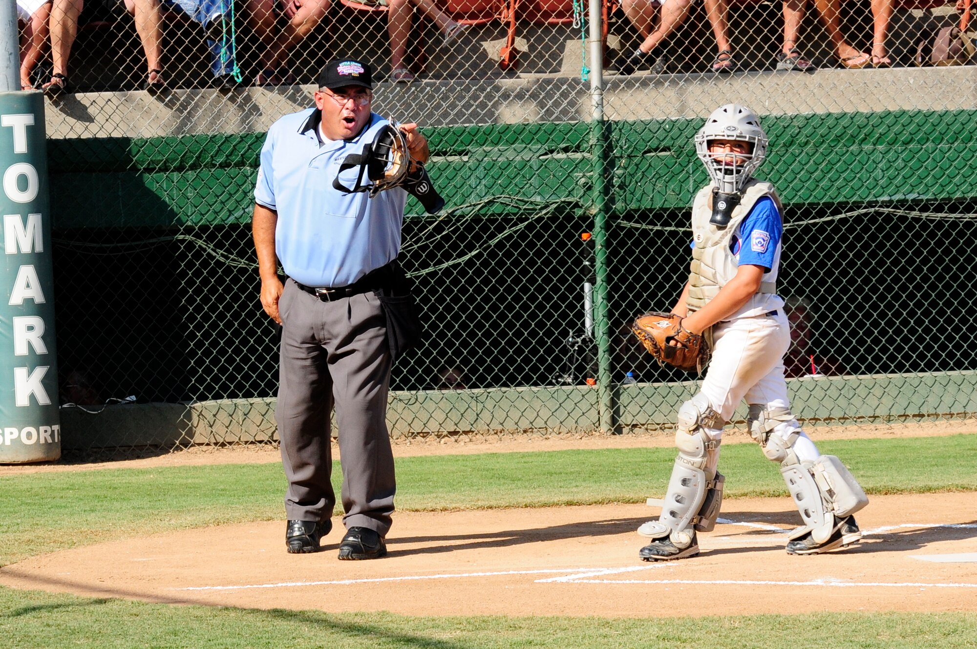 Umpire John Valverde, 86th Communications Squadron plans and resources deputy flight director, has officiated several European and west coast baseball tournaments. Valverde is known as the resident “rules guru” by players and coaches around the league. (Courtesy Photo)