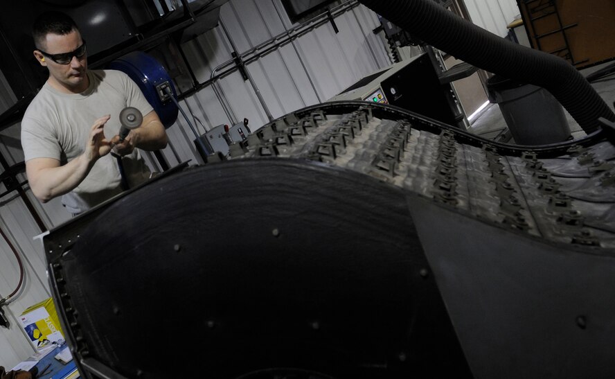 Tech. Sgt. Jim Gargano welds a connector of a B-2 Spirit Bomber tail pipe liner, Mar. 6, 2013 at Whiteman Air Force Base, Mo. Technicians make use of a wide variety of equipment, including welders, grinders, mills and lathes. Gargano is the 509th Maintenance Squadron metals technology assistant section chief. (U.S. Air Force photo/Staff Sgt. Alexandra M. Boutte)