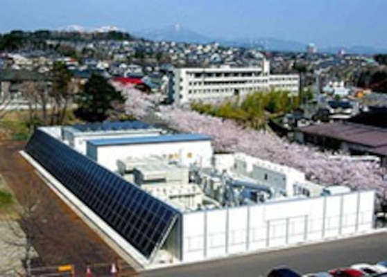 Microgrids use a combination of technologies to produce electricity and allow facilities to be “islanded” from the central grid. This microgrid services the NTT power company’s facility in Tokyo. 