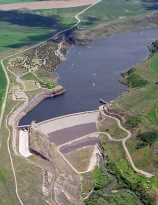 An aerial view of Idaho Falls’ Ririe Reservoir.