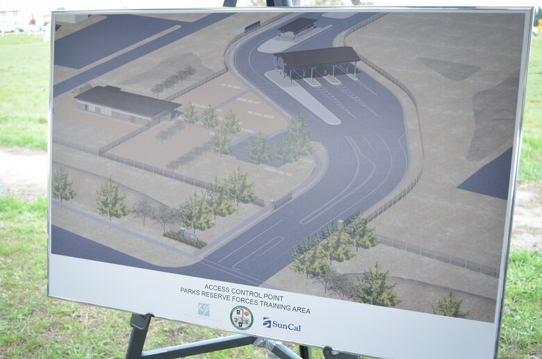 An artist's rendering conceptualizes the new access control point for the U.S. Army Garrison Camp Parks Reserve Training center in Dublin, Calif., The access control point will include a modernized main gate; a 4,300-square-foot administration/police department building; a 1,200-square-foot visitor center; and a mail room. The first phase is expected to be completed and operational by April 2014. The U.S. Army Corps of Engineers Sacramento District's real estate office is overseeing a 180-acre transfer of land in exchange for an estimated $66 million in modern facilities for Camp Parks over the next several years"the largest Army Reserve real property exchange agreement in Department of Defense history. 