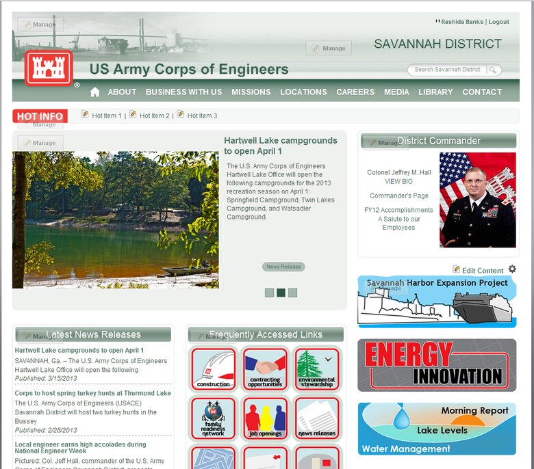 Screenshot of new Savannah District website.