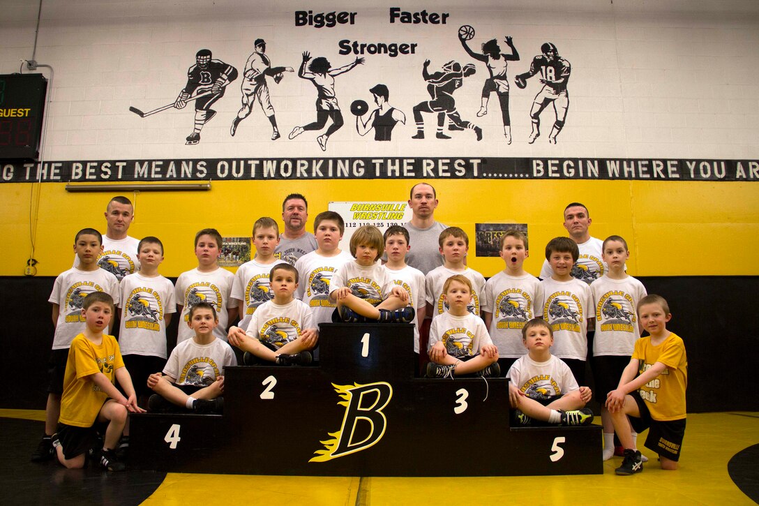 Four members of the Burnsville Sparks Wrestling Program concluded their regular season last week by qualifying for the 2013 USA Wrestling Youth Minnesota State Championships. The wrestlers include Jordan Scott, 11, Jude De La Luz, 8, Isaac Gawronski, 8, and Gavin Osterhaus, 11. Recruiting Station Twin Cities Commanding Officer Maj. Kenneth Gawronski and Officer Selection Station Twin Cities' Gunnery Sgt. Roland McGinnis volunteered to help coach the wrestling club this season. 