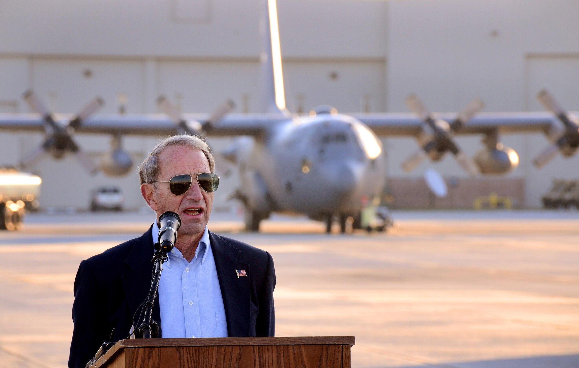 Retired Col. John Powers, Dobbins Chapel Foundation chairman, addresses honored guests and news media at an early morning ceremony marking the relocation of the Dobbins chapel, Dobbins ARB, Ga., March. 17. To meet post-9/11 security requirements, new construction of a perimeter road and parking lot at the chapel site dictated the chapel must be removed.  The private, non-profit Dobbins Chapel Foundation, 94th Airlift Wing and Georgia National Guard arrived at a solution at no cost to the government, to move the historic chapel across the base. (U.S. Air Force photo/Brad Fallin)