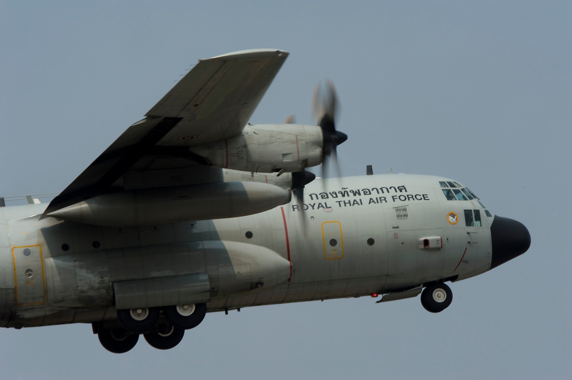 A Royal Thai Air Force C-130 aircraft takes off during Cope Tiger 13 at Udon Thani Royal Thai Air Force Base, Thailand, March 15 2013. More than 300 U.S. service members are participating in CT13, which offers an unparalleled opportunity to conduct a wide spectrum of large force employment air operations and strengthen military-to-military ties with two key partner nations, Thailand and Singapore. (U.S. Air Force photo/2nd Lt. Jake Bailey)