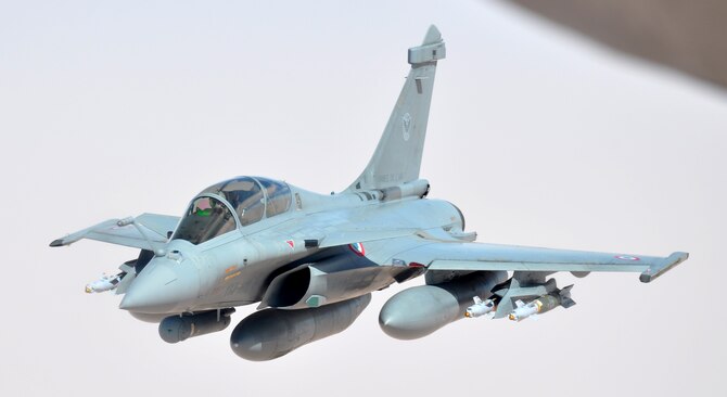 A French fighter aircraft prepares to refuel from a KC-135 Stratotanker March 17, 2013, over Africa. The 351st Expeditionary Air Refueling Squadron, which flies the tankers, completed the 100th refueling mission of French fighter aircraft conducting operations over Mali. Airmen and aircraft from the 100th Air Refueling Wing, RAF Mildenhall, England, deployed as the 351st EARS to a location in southwest Europe on Jan. 26, 2013. (U.S. Air Force photo by Capt. Jason Smith)