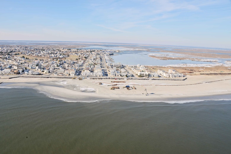 The U.S. Army Corps of Engineers Philadelphia District pumped 667,000 cubic yards of sand onto the beach at Brigantine, NJ. Work was completed in February of 2013 and is designed to reduce damages from coastal storms.