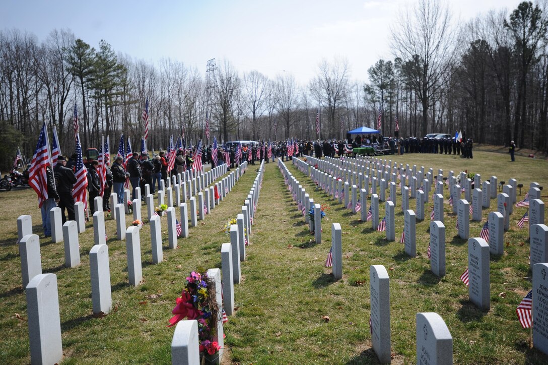The remains of 27 veterans and seven spouses were laid to rest at the Quantico National Cemetery on March 16, 2013. Those laid to rest were recovered by the Missing in America Project who secured a final resting place for these almost forgotten heroes.