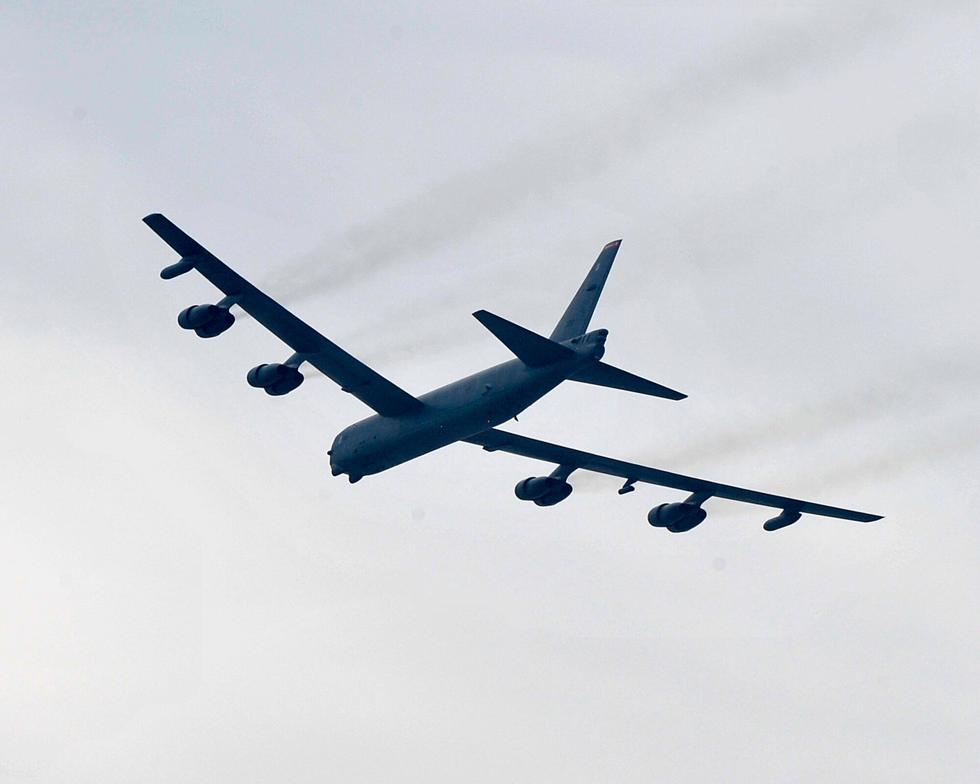 A B-52 Stratofortress conducts a training flight over the Republic of Korea, March 19, 2013. As part of the U.S. Pacific Command's Continuous Bomber Presence, the crew practiced dropping bombs on targets at Pilsung Range. The mission highlighted the extended deterrence and conventional capabilities of the B-52, and reinforced the U.S. commitment to the security of our allies and partners. Training opportunities such as CBP remain important to ensure U.S. and ROK forces are battle-ready and trained to employ airpower to deter aggression, defend the ROK, and defeat any attack against the alliance. (U.S. Air Force photo/SSgt Emerson Nunez)