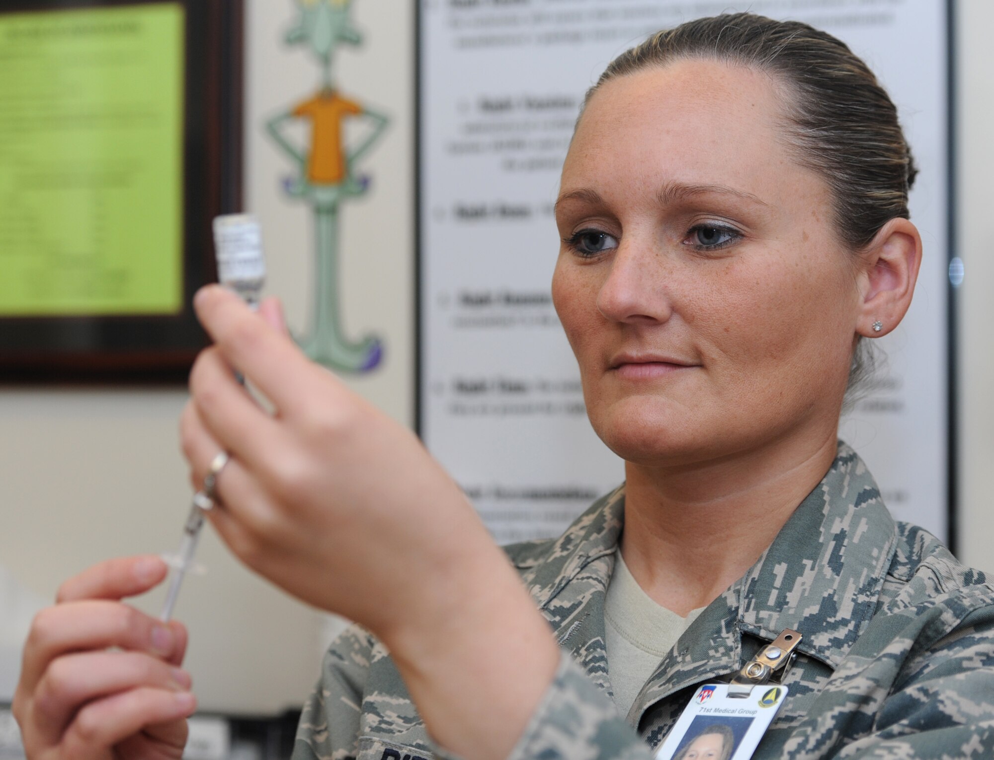 Tech. Sgt. Allison Bir is the NCO in charge of the Immunizations Clinic with the 71st Medical Operations Squadron at Vance Air Force Base, Okla. (U.S. Air Force photo/ Airman 1st Class Frank Casciotta)