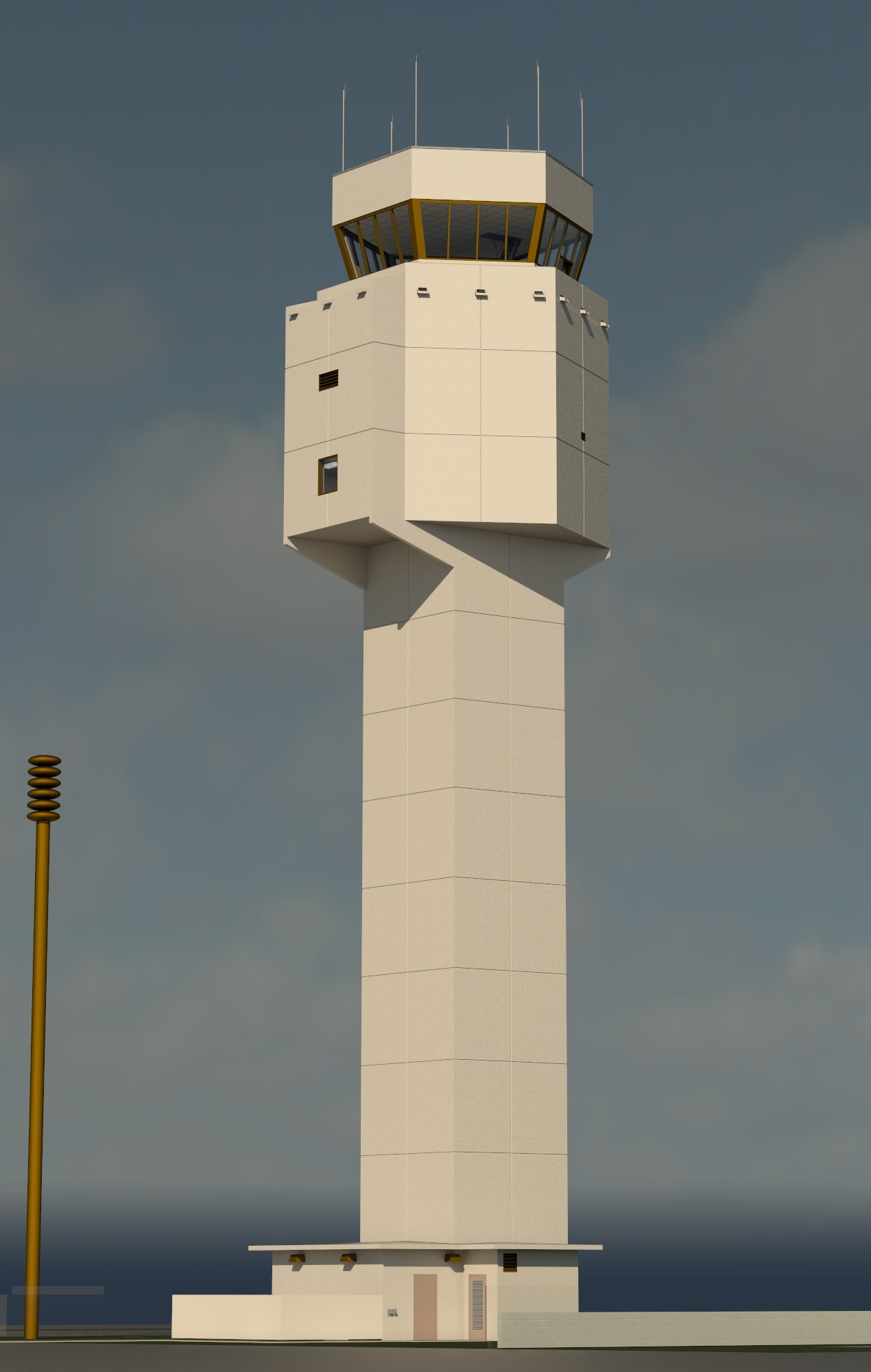A concept drawing, by the project architect, of the new ramp control tower is shown here. The new tower, with a programmed cost of $7.4 million, will enhance Hickam's air traffic control abilities. When complete, the tower will provide Hickam's air traffic controllers with increased visibility, space for a control tower simulator to enhance training, increased security, office space for administrative functions, and enhanced environmental controls. (U.S. Air Force photo/Tech. Sgt. Jerome S. Tayborn)