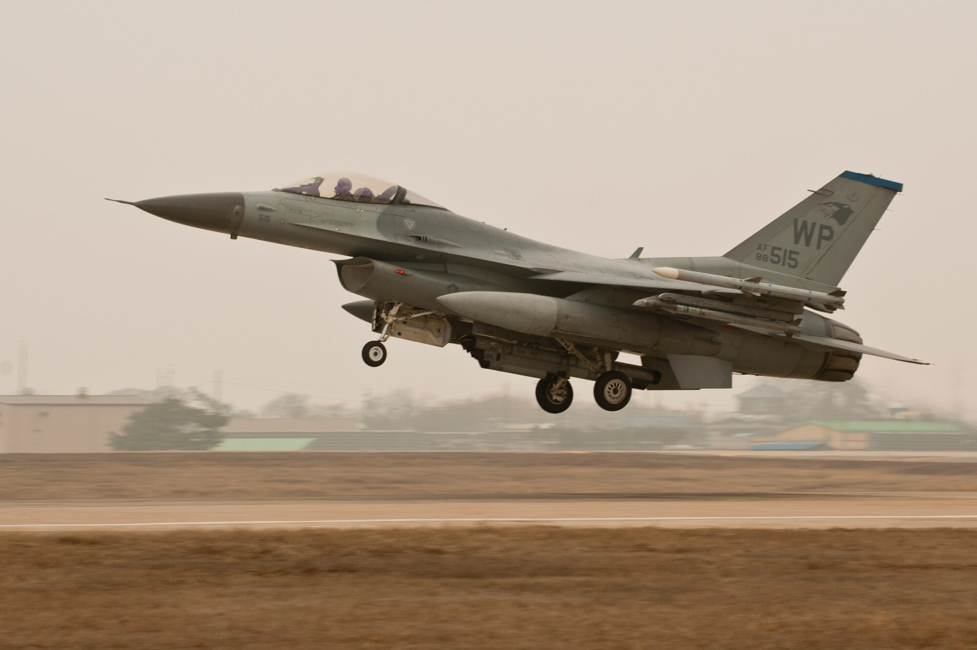 An F-16 Fighting Falcon with the 8th Fighter Wing takes off during exercise Beverly Midnight 13-2 at Kunsan Air Base, Republic of Korea, March 19, 2013. Beverly Midnight 13-2 is a joint exercise involving US and ROK air forces and is designed to evaluate their ability to respond to various scenarios. (U.S. Air Force photo by Staff Sgt. Jonathan Fowler/Released)