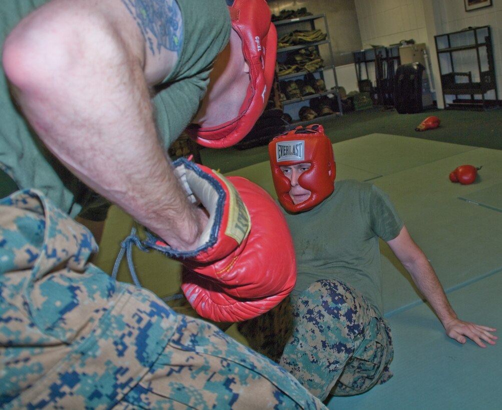 Marines spar during Marine Corps Martial Arts Program training aboard Marine Corps Logistics Base Albany, recently. 