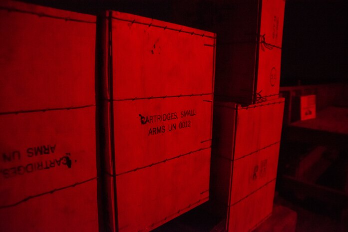 Empty boxes of ammunition are stacked after being expended during a weapons familiarization and proficiency training course March 14, 2013, at Ft. Jackson, S.C. The 628th SFS performed the training for M240B proficiency for use on patrol boats on the Cooper River and surrounding area. (U.S. Air Force photo/ Senior Airman George Goslin)