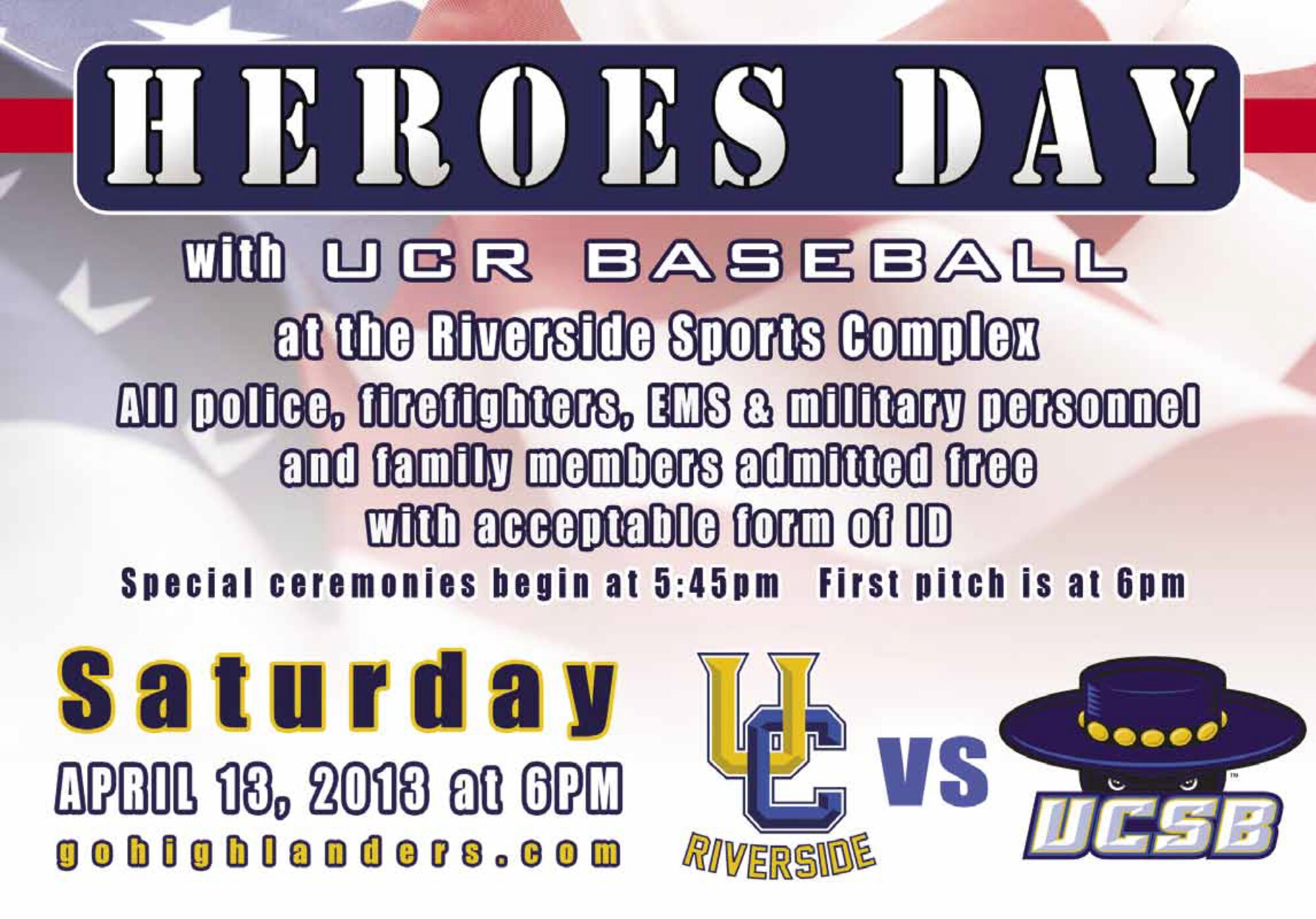 Heroes Day at UC-Riverside Baseball