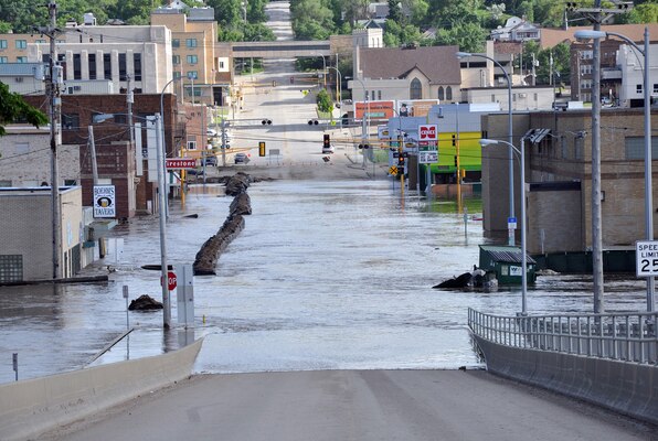 View from the 3rd Street Bridge in Minot, N.D., June 24, 2011. The U.S. Army Corps of Engineers, St. Paul District, is assisting the North Dakota communities in the Souris River basin fighting record flooding. USACE photo by Shannon Bauer