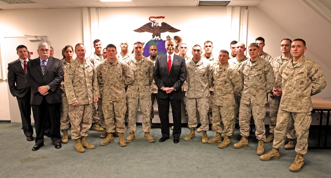 Ambassador Lawrence E. Butler, civilian deputy to the commander and foreign policy advisor, U.S. European Command,visited U.S. Marine Corps Forces Europe and U.S. Marine Corps Forces Africa headquarters on Panzer-Kaserne to meet and chat with the Marines and civilians that work in the only Marine components for the two combatant commands.