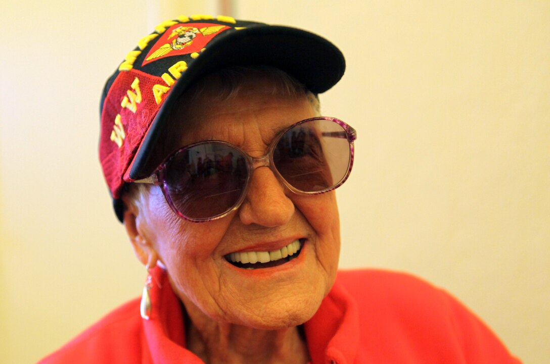 Barbara Bregoff was a Marine who served as a clerk with the 4th Marine Aircraft Wing during WWII. She was at the 68th Anniversary of the Battle of Iwo Jima luncheon ceremony in rememberance of her comrades at the Marines'  Memorial Club and Hotel in San Francisco March 13, 2013. The event was an opportunity to accentuate the connection between the WWII-era 4th Marine Division with today's 4th Marine Division. More than 100 veterans, modern Marines and guests were in attendance. Bregoff was stationed in North Carolina and served under the command of Medal of Honor recipient Gregory “Pappy” Boyington.
