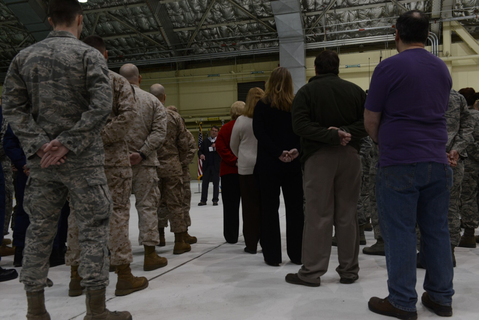 JOINT BASE ELMENDORF-RICHARDSON, Alaska -- Deputy Secretary of Defense Dr. Ashton Carter speaks to service members and offers words of wisdom during his visit to JBER March 21. Carter is the principal civilian deputy to the Secretary of Defense Chuck Hagel, and is appointed by the President, with the advice and consent of the Senate. (U.S. Air Force photo/Airman Ty-Rico Lea)