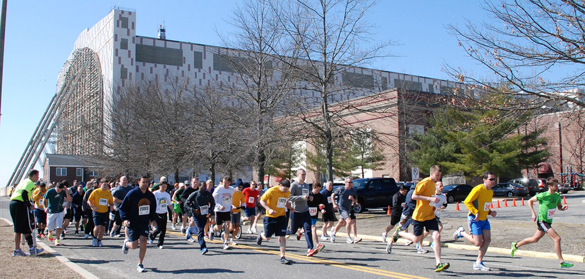 Runners from throughout the joint base celebrate St. Patrick's Day by participating in the Shamrock Run 5K March 14, 2013, at Joint Base McGuire-Dix-Lakehurst, N.J. The run brought out 53 runners and 27 walkers, many of whom had never run a 5K. (U.S. Navy photo by Mark Smith/Released)