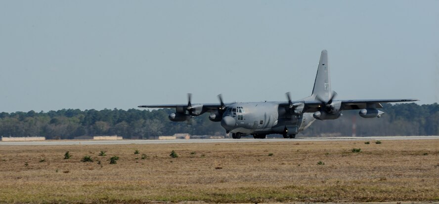 An HC-130P Combat King lands on the runway for the final time at Moody Air Force Base, Ga., March 16, 2013. The aircraft is scheduled to retire later this month and will be displayed at the President George W. Bush Air Park at Moody Field. (U.S. Air Force photo by Airman Alexis Grotz/Released)