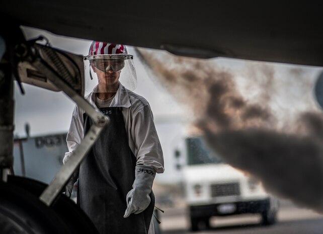 Airman 1st Class Nicholas McCracken, 437th Aircraft Maintenance Squadron crew chief, transfers liquid oxygen to a C-17 Globemaster III March 19, 2013, at Joint Base Charleston – Air Base, S.C. The 20-step process of transferring LOX to the aircraft can take more than an hour. Liquid oxygen is used as a means of distributing breathable air to aircrew members and passengers above 10,000 feet above sea level. The C-17 can hold approximately 155 gallons of LOX.  (U.S. Air Force photo/Senior Airman Dennis Sloan)