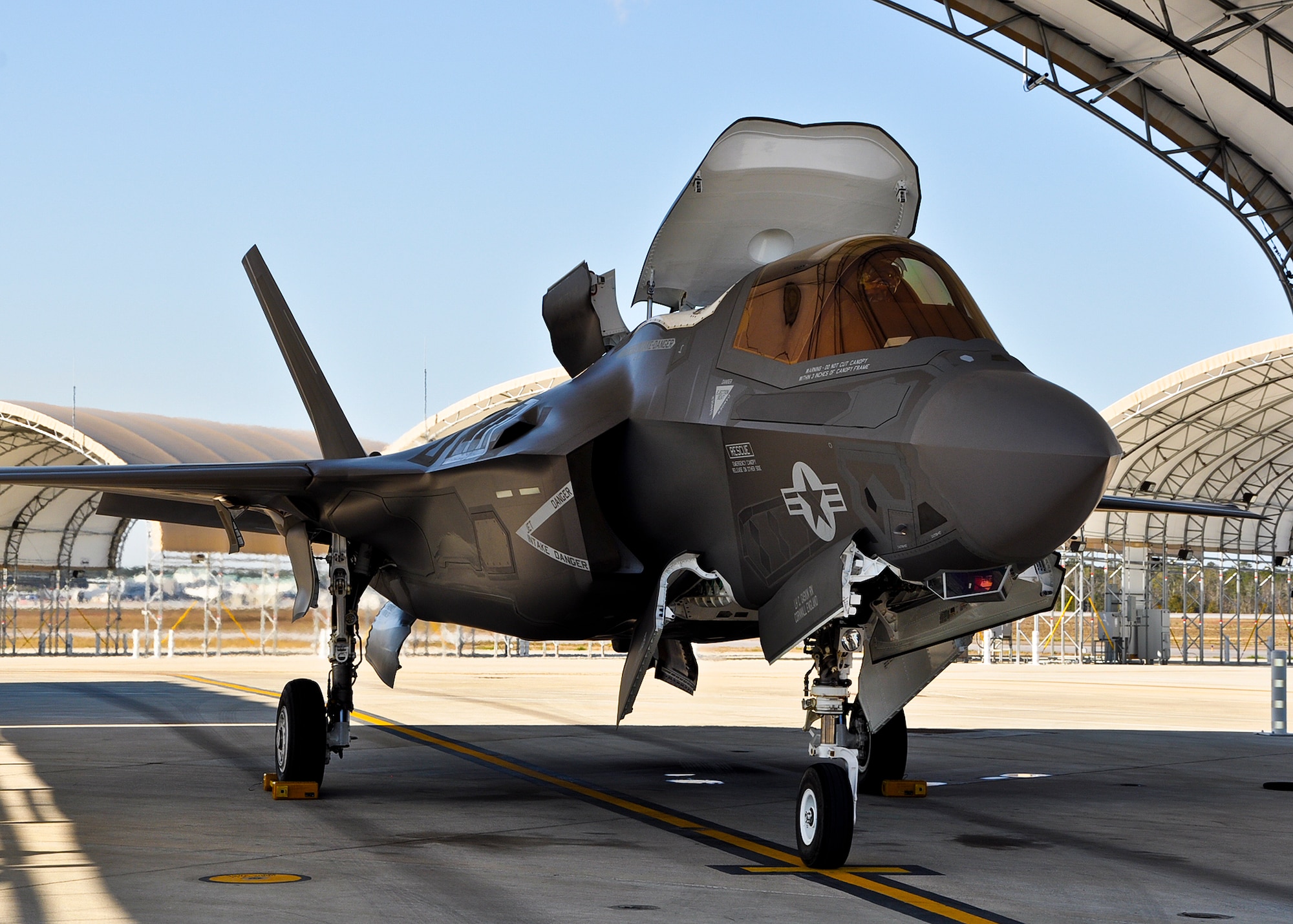 United Kingdom Royal Air Force Squadron Leader Frankie Buchler became the first international student-pilot to fly a sortie in the F-35B Lightning II March 19 at Eglin Air Force Base, Fla.   (U.S. Air Force photo/Maj. Karen Roganov)