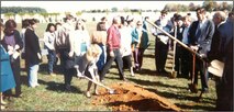 Employees break ground at the current building site on University Square. In 1995, the Corps redesignated Huntsville Division, calling it the U.S. Army Engineering and Support Center. That same year, Huntsville Center moved into its current location on University Square.
