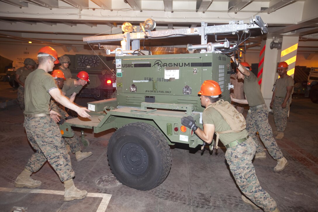 U.S. Marines from 3D Marine Expeditionary Brigade, III Marine Expeditionary Force, offloaded a generator pier-side from the USNS 1st Lt. Jack Lummus, March 21, during annual exercise Freedom Banner 2013 Maritime Prepositioning Force offload in Subic Bay, Republic of the Philippines. Equipment and supplies were offloaded in support of FB13 and Balikatan 2013, an annual bilateral exercise that takes place in the Philippines. The MPF program supports global positioning of Marine Air-Ground Task Force and naval equipment and supplies in response to a range of military operations from the quick and rapid buildup of combat power to humanitarian assistance and disaster relief.