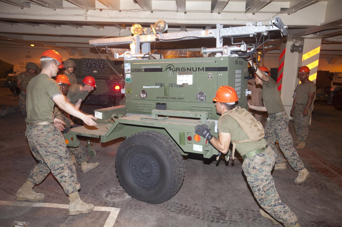 U.S. Marines from 3D Marine Expeditionary Brigade, III Marine Expeditionary Force, offloaded a generator pier-side from the USNS 1st Lt. Jack Lummus, March 21, during annual exercise Freedom Banner 2013 Maritime Prepositioning Force offload in Subic Bay, Republic of the Philippines. Equipment and supplies were offloaded in support of FB13 and Balikatan 2013, an annual bilateral exercise that takes place in the Philippines. The MPF program supports global positioning of Marine Air-Ground Task Force and naval equipment and supplies in response to a range of military operations from the quick and rapid buildup of combat power to humanitarian assistance and disaster relief.