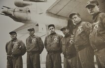 This is a photo of (Ret.) Lt. Col. Francis Leslie (third gentleman from the right) and the six-man crew he served with during an international bombing competition in England. There were only six crews from Fairchild that were chosen to attend the competition at Brize Norton Royal Air Force Base. Leslie’s crew placed in the top five. (U.S. Air Force photo by Senior Airman Earlandez Young)  