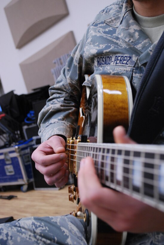 One of our newest Airmen, A1C Alberto Rosado-Perez rehearses with the Rhythm in Blue Jazz Ensemble.