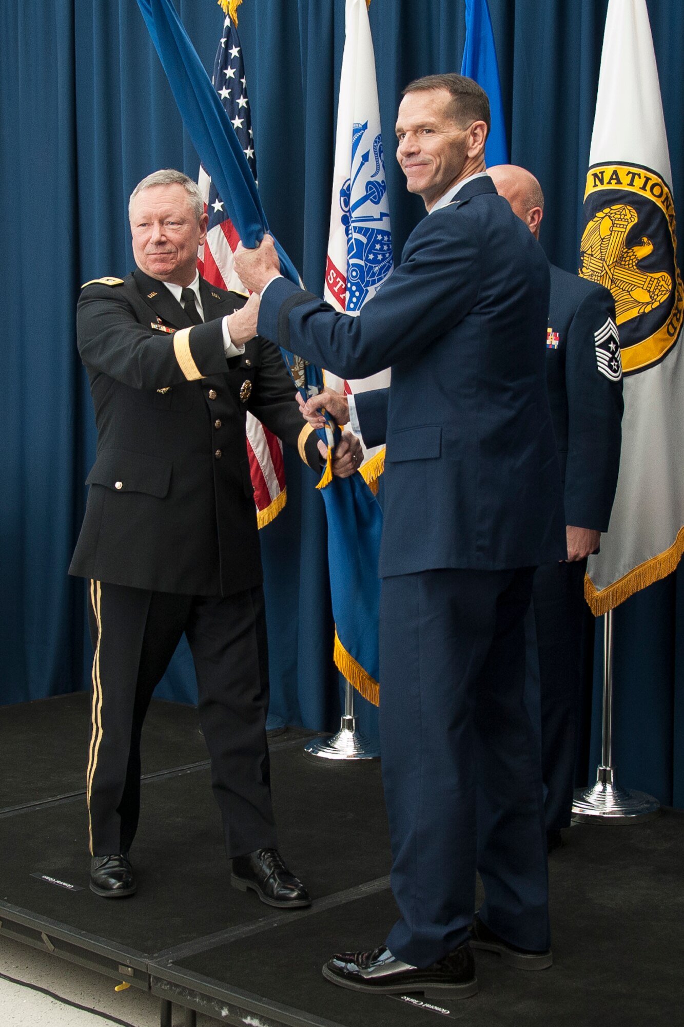 Air Force Lt. Gen. Stanley E. Clarke III assumed responsibility as the 15th Director of the Air National Guard in a ceremony hosted by Army Gen. Frank J. Grass, Chief of the National Guard Bureau. Read Gen. Clarke's letter to Airmen. (National Guard photo by Master Sgt. Marvin R. Preston/RELEASED)