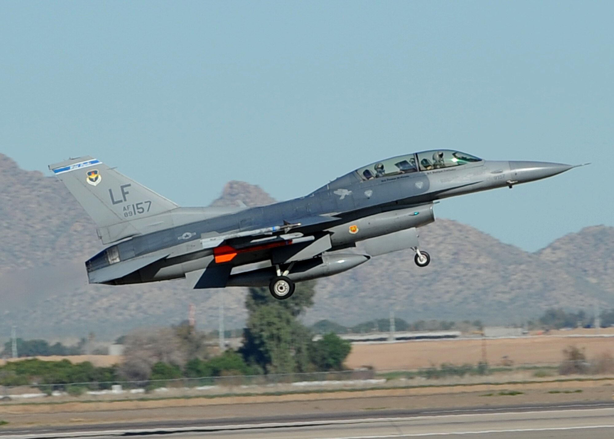 The millionth F-16 Fighting Falcon flying training hour at Luke Air Force Base was reached March 13. F-16s first touched down at Luke AFB on Dec. 6, 1982. To date, Luke has graduated 18,164 F-16 fighter pilots. Approximately 2,000 F-16 hours are flown a month by Luke pilots and students. (U.S. Air Force photo/Airman 1st Class Devante Williams)