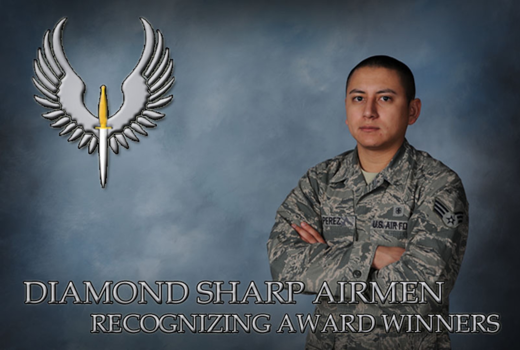 U.S. Air Force Senior Airman Carlos Perez, 27th Special Operations Medical Group mental health specialist, poses for an official photo at Cannon Air Force Base, N.M., March 13, 2013. Perez is a recent Diamond Sharp award recipient who was recognized by wing leadership and first sergeants for his hard work and achievements. (U.S. Air Force photo/Senior Airman Alexxis Pons Abascal) 