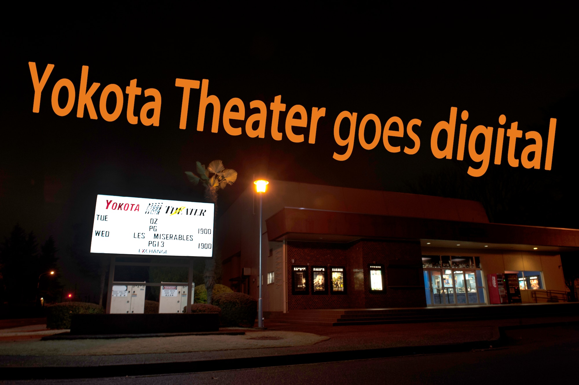 The Yokota Theater is receiving digital upgrades beginning April 9, 2013, adding a digital projector, sound system and new screen. The project will cost $150,000 and take an expected four days to complete. (U.S. Air Force illustration by Senior Airman Cody H. Ramirez)