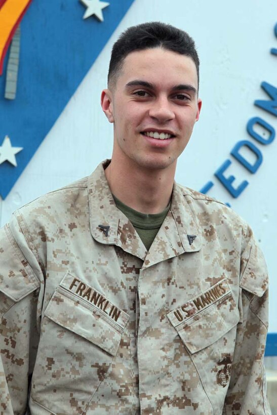 Lance Cpl. Nickolas Franklin, a data network specialist with Regimental Combat Team 7, joined the Marine Corps to travel the world. Franklin, a 21-year-old native of Richmond, Calif., hopes to become a Marine Security Guard at a U.S. embassy so he can see more places he's never been.